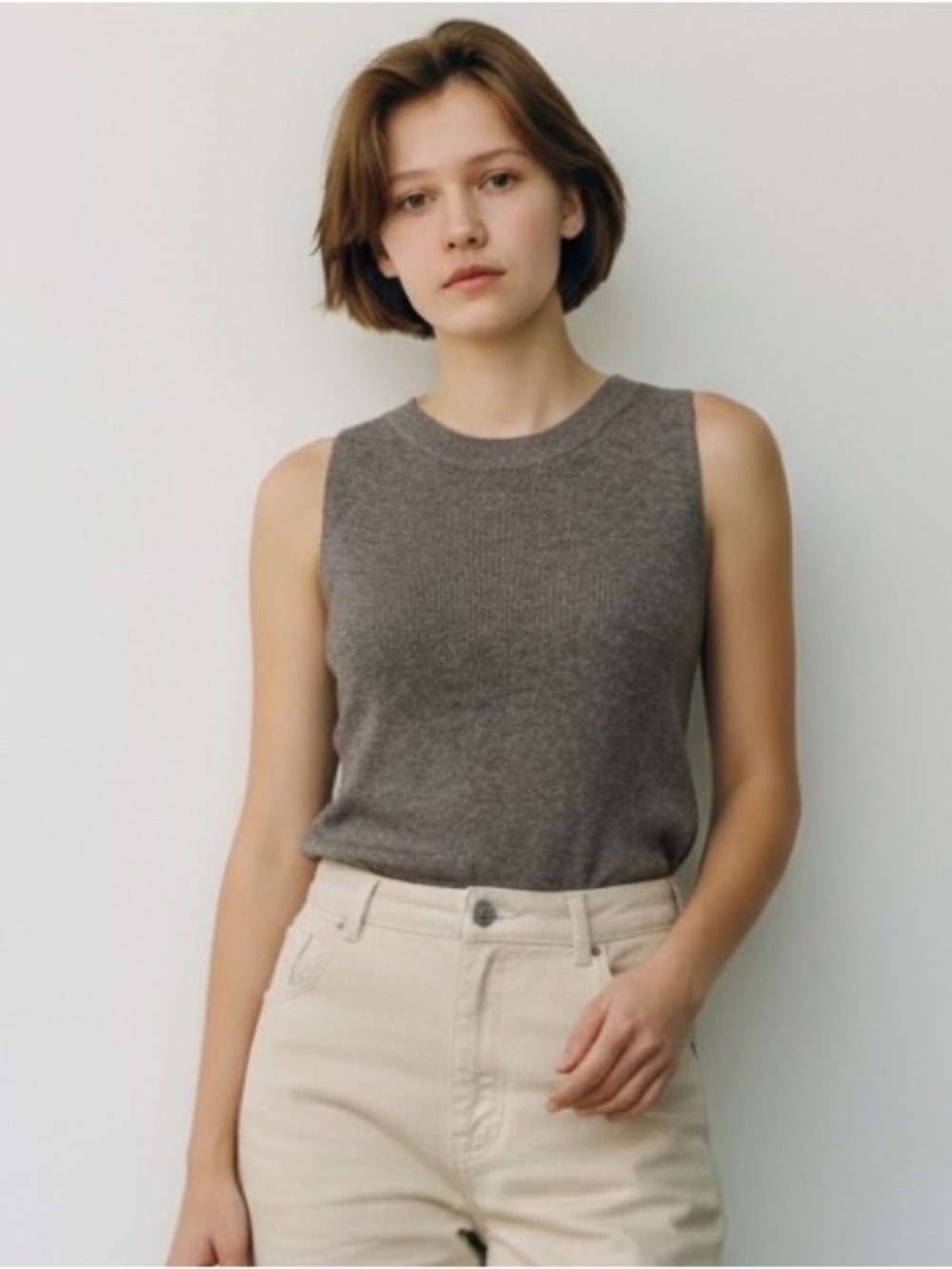 Line & Dot Heather Grey Ribbed Sleeveless Tank
